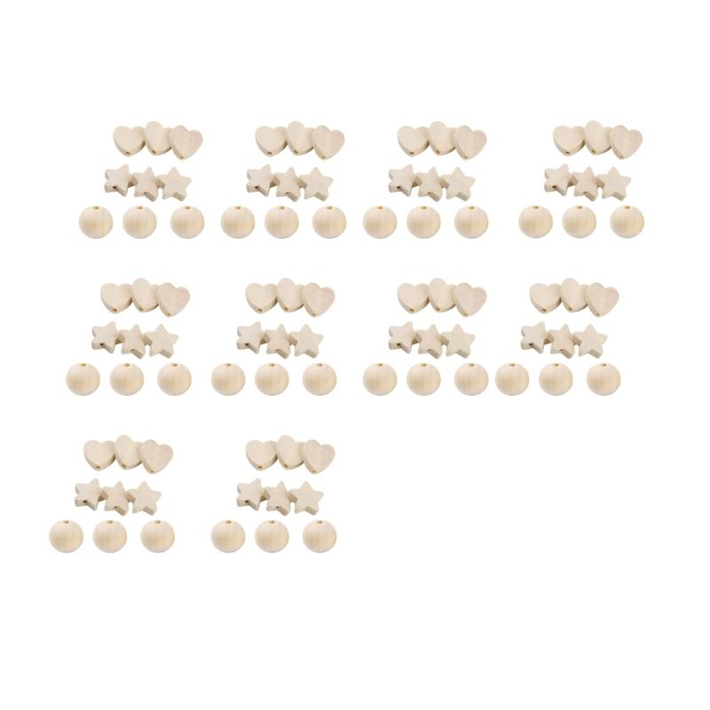 

90Pcs Wood Craft Beads with Hole Heart Star Round Wooden Beads for Jewelry Making Home Decorations Handmade Craft 1