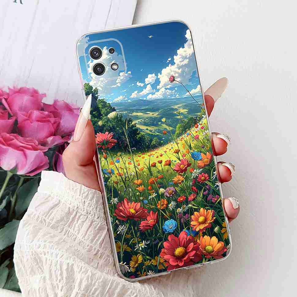 For Samsung Galaxy A22 5G Case SM-A226B Fashion Flower Bear Soft Silicone Cover For Samsung A22 A22 SM-A226BRN 6.6" Phone Casing