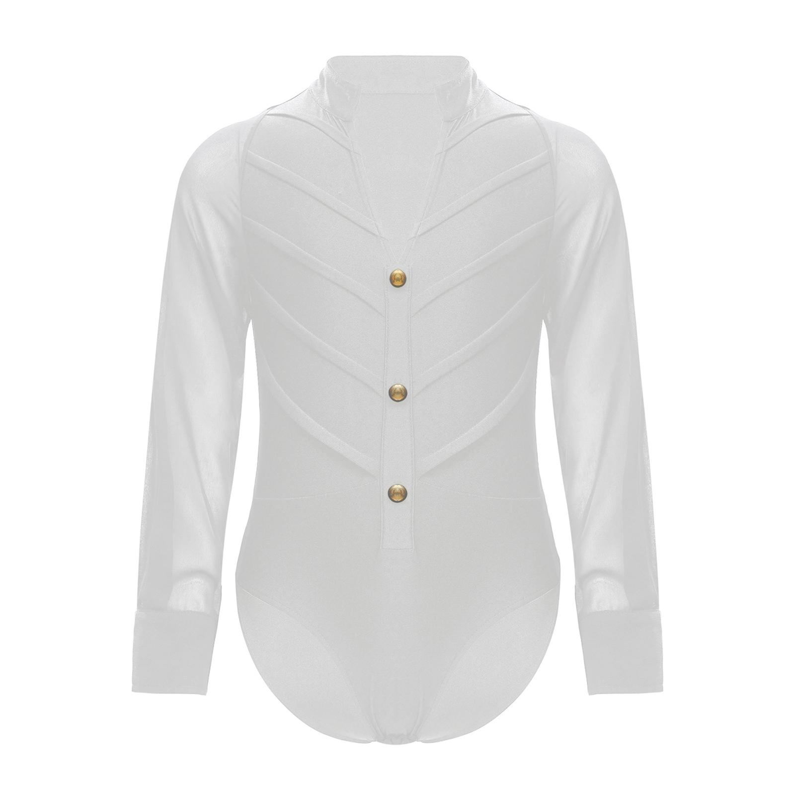 

Хлопчачий латиноамериканський танцювальний боді з довгим рукавом, коміром-стійкою, леотар для сценічного виступу, змагальний костюм 5-6 Years білий