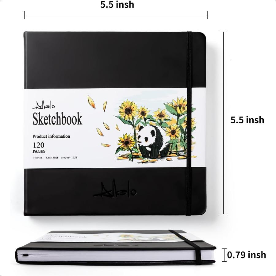 ALKALO Square Sketchbook for Drawing 120 Pages Sketch Book 122LB 180GSM Thick Paper Mixed Media Sketchbook for Charcoal Pencil