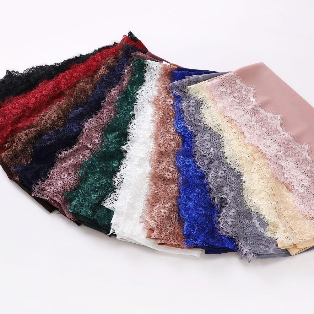 Lace Edge Silk Scarf Solid Color Ramadan Headscarf Versatile Sunscreen Shawl  Women Headwear