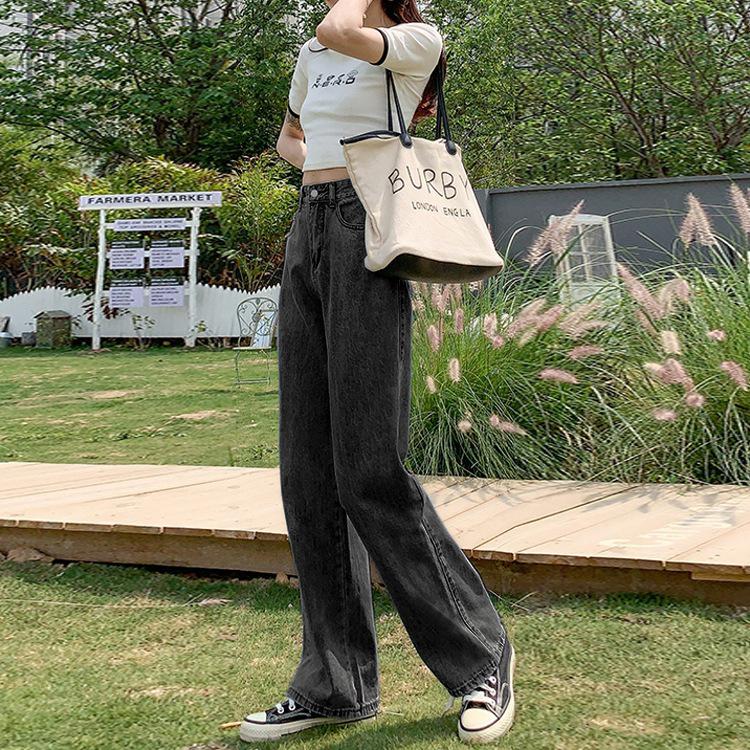 Retro High-Waisted Wide-Leg Jeans: Women's Loose Fit, Plus Size, Floor-Length Casual Spring/Summer Pants