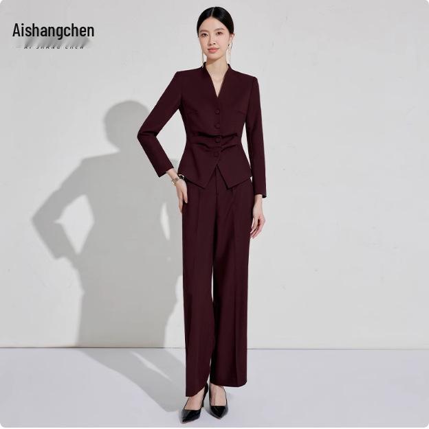 Aishangchen Women's Red Classic High-End Suit Set for Autumn/Winter Commute and Workwear