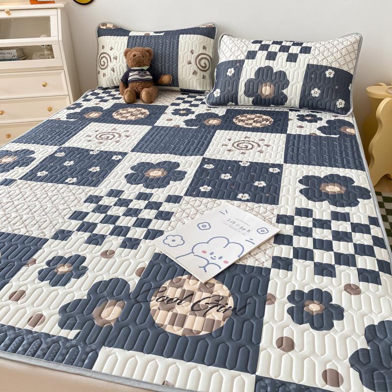 Thai Latex Summer Mat Three-piece Set Printed Summer Ice Silk Summer Mat Washable Folding Cool Feeling Mat