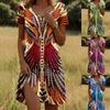 Women's New Round Neck Short Sleeve Dress with Indian Print – European & American Style