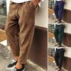 Mode Herren Elastische Taille Cord Casual Gerade-Bein Cropped Hose