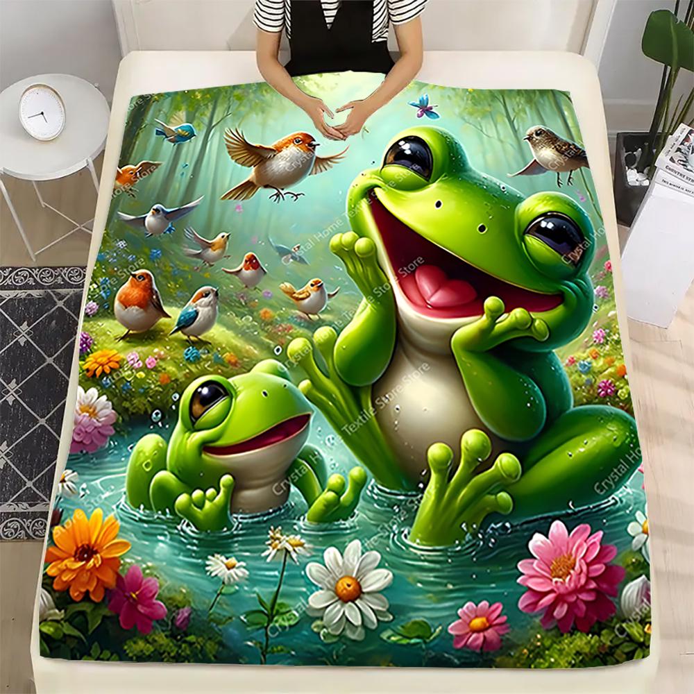 Happy Frogs Play Theme Soft Flannel Blankets,Warm Throw Blanket Comfortable Blanket for Picnic Beds Sofa Home Bedroom Cover Kids