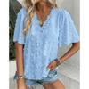 Comfortable Loose Jacquard Lace V-neck Short Sleeved Top For Women