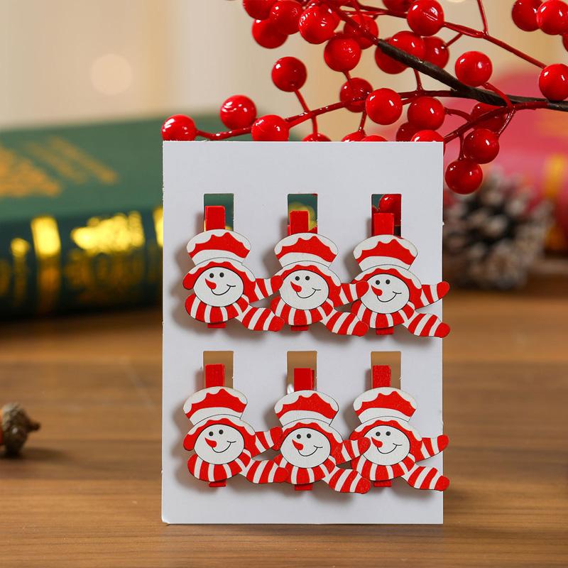 6PCS/SET Popular Christmas cartoon wooden clip with cute and exquisite decoration atmosphere