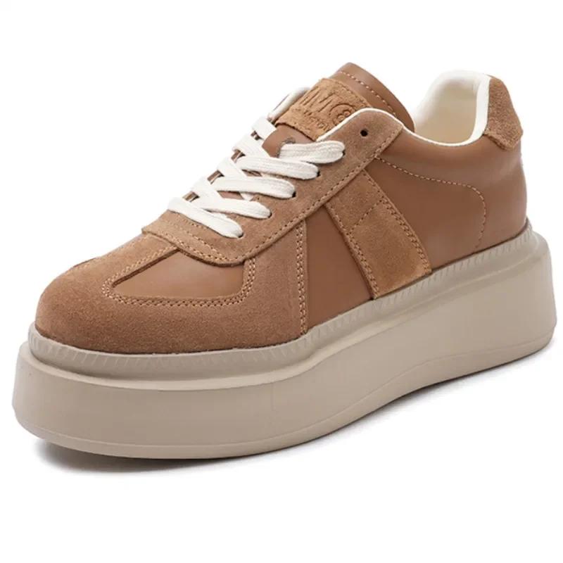 

Мода 6 см Натуральная кожа Женские Повседневные Женские Модные Кроссовки Массивная Обувь Весенне-Осенняя Обувь Супер Толстая Платформа Клиновидная Скейтборд 40