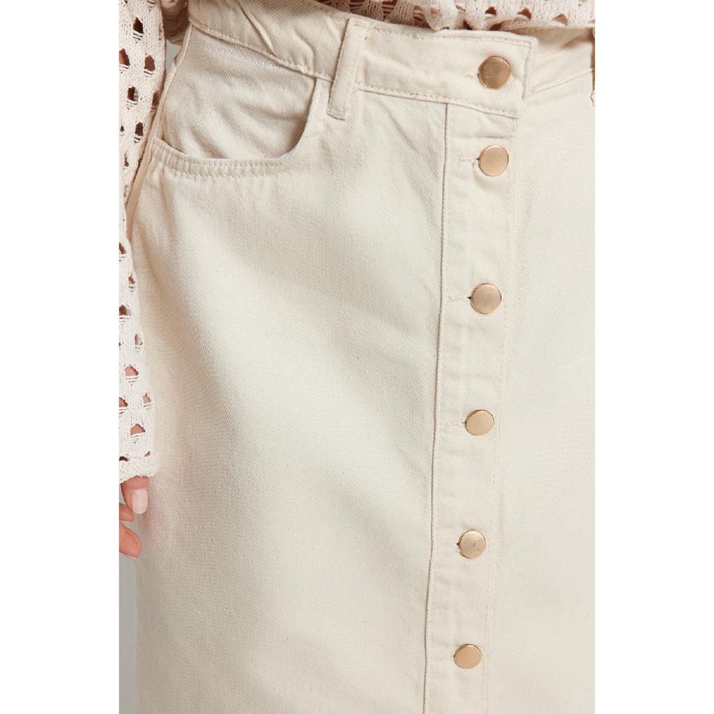 Ecru Button Detailed High Waist Denim Skirt Twoss23et00359