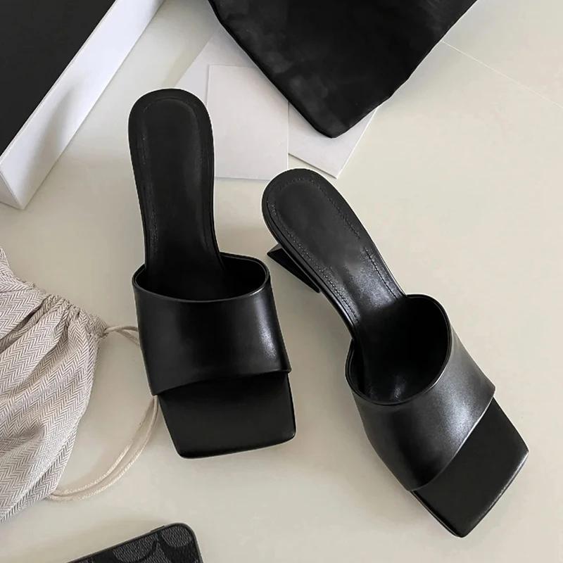 Modă Papuci de Vară Modă Brand Papuci cu Toc Pană pentru Femei Eleganți cu Vârf Pătrat Slip-on Sandale de Damă Pantofi de Exterior