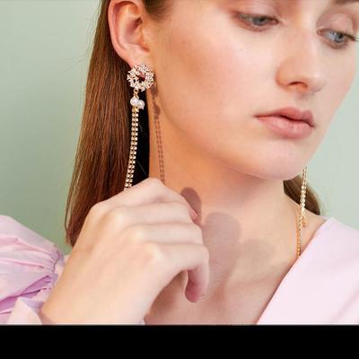 925 Silver Needle Tassel Artificial Pearl Wedding Party Bride Alloy Earrings for Women Fashion Jewelry (5pcs of Free Shipping0