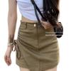 2025 Summer Khaki Women's Denim Drawstring Skirt Pants with Irregular Hem and Anti-Exposure Design