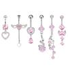 Anelli per ombelico a farfalla in acciaio inossidabile con zircone rosa per donne Anelli per ombelico a cuore Gioielli per piercing al corpo