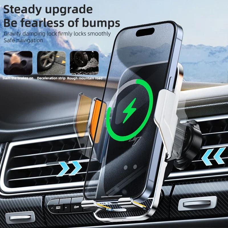 15W Wireless Car Phone Holder with Charger Phone Charging Mobile Holder for IPhone Huawei Samsung Xiaomi