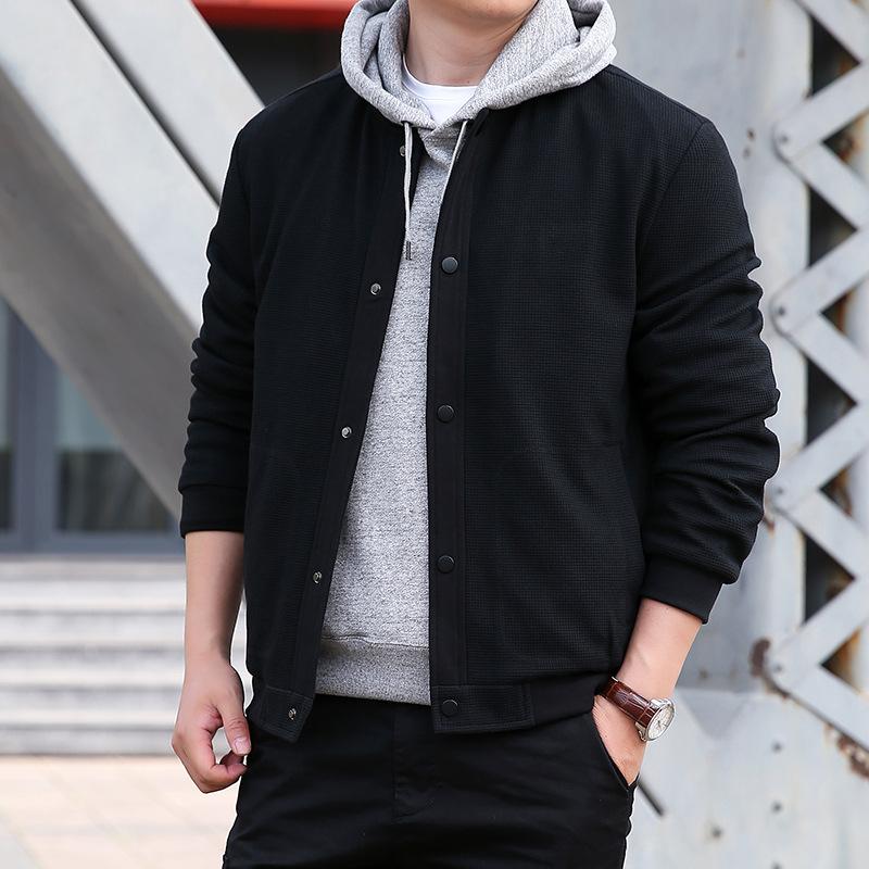 

Осенняя куртка мужская модная универсальная модная повседневная одежда вафельная однотонная куртка-стойка мужская одежда 5XL чёрный