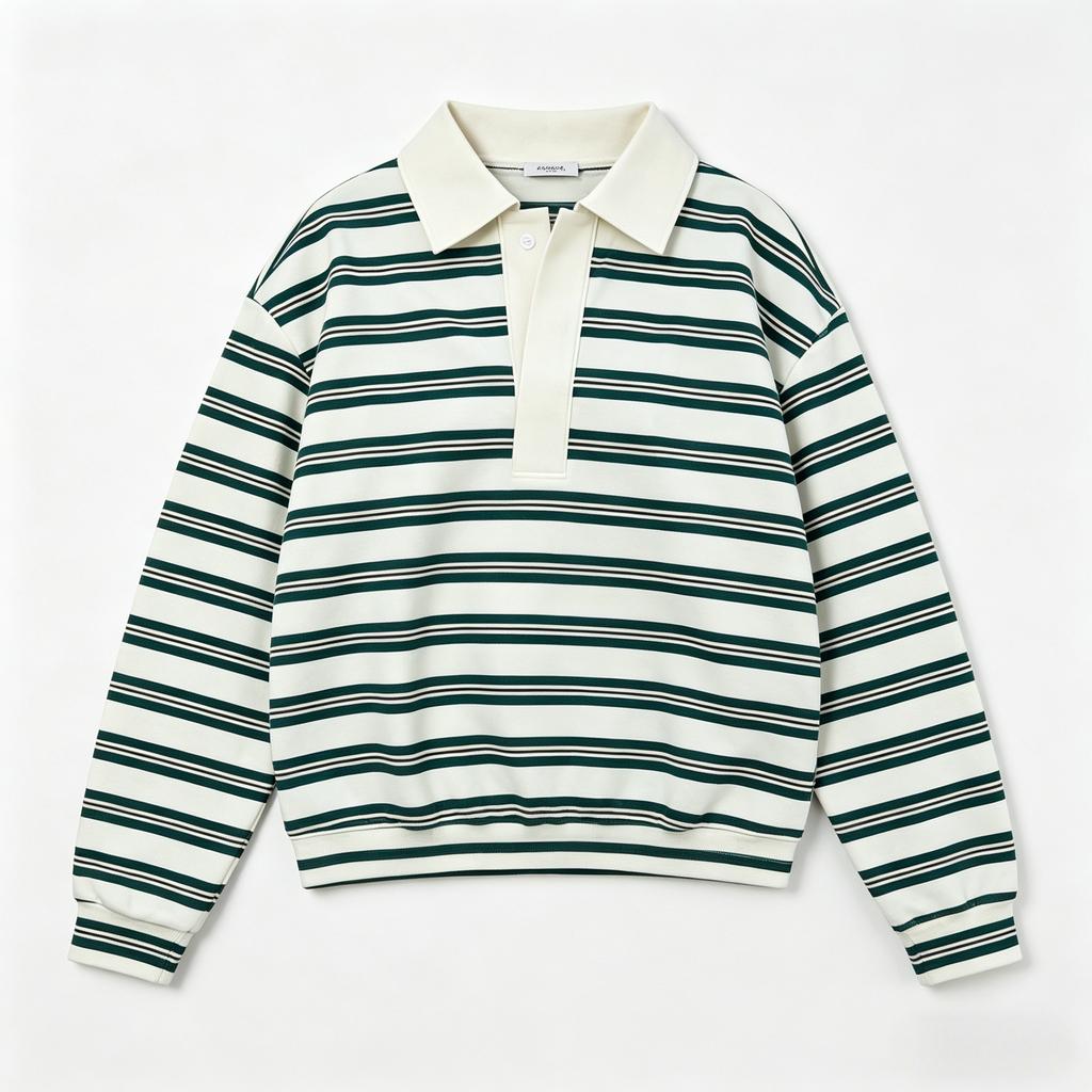 Spring New Loose Striped POLO Collar Long-Sleeve Top With A Stylish Design Suitable For Casual And Commuting