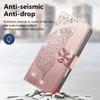 For iPhone 17 Pro Case 3D Rhinestone Decor Butterfly Flower Leather Phone Cover with Wrist Strap