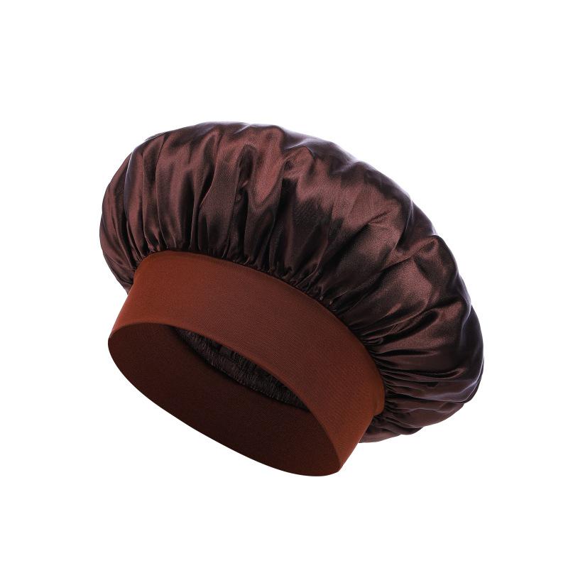 Wide Brim Satin Sleep & Salon Cap: Elastic Headband for Comfort & Care