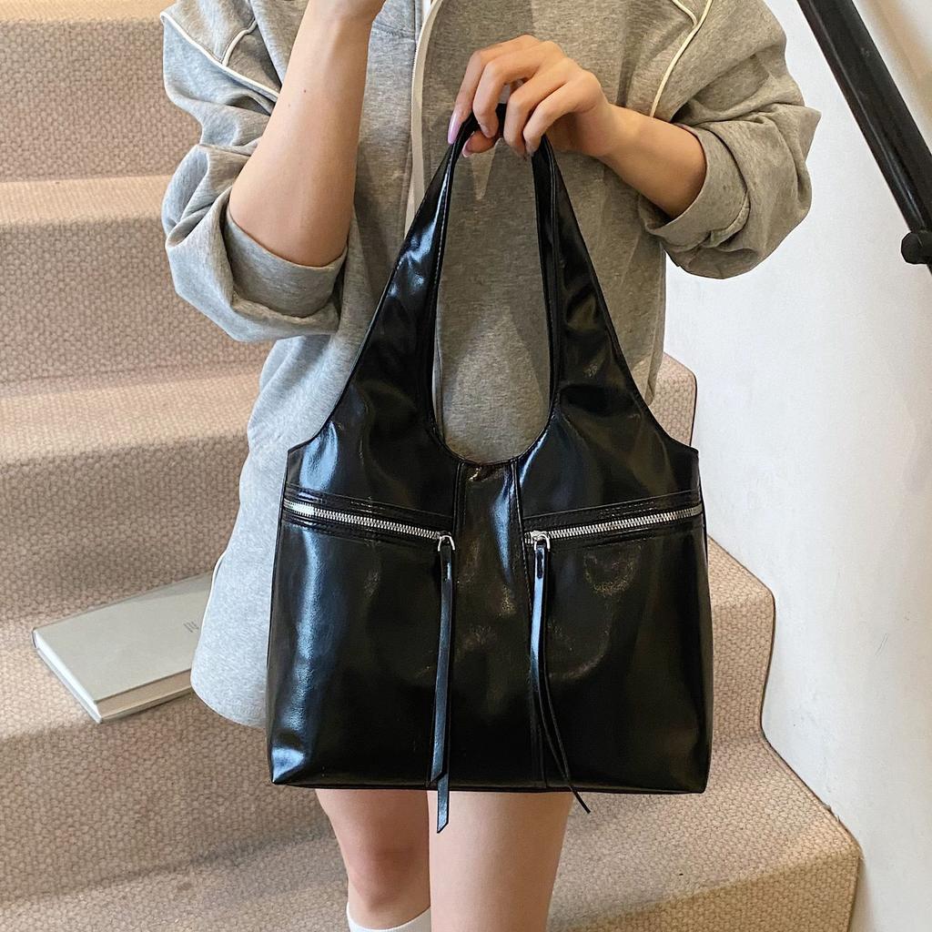 Retro Large-Capacity Bag Women'S Bag Soft Leather High-End Shoulder Underarm Bag Commuter Tote Bag