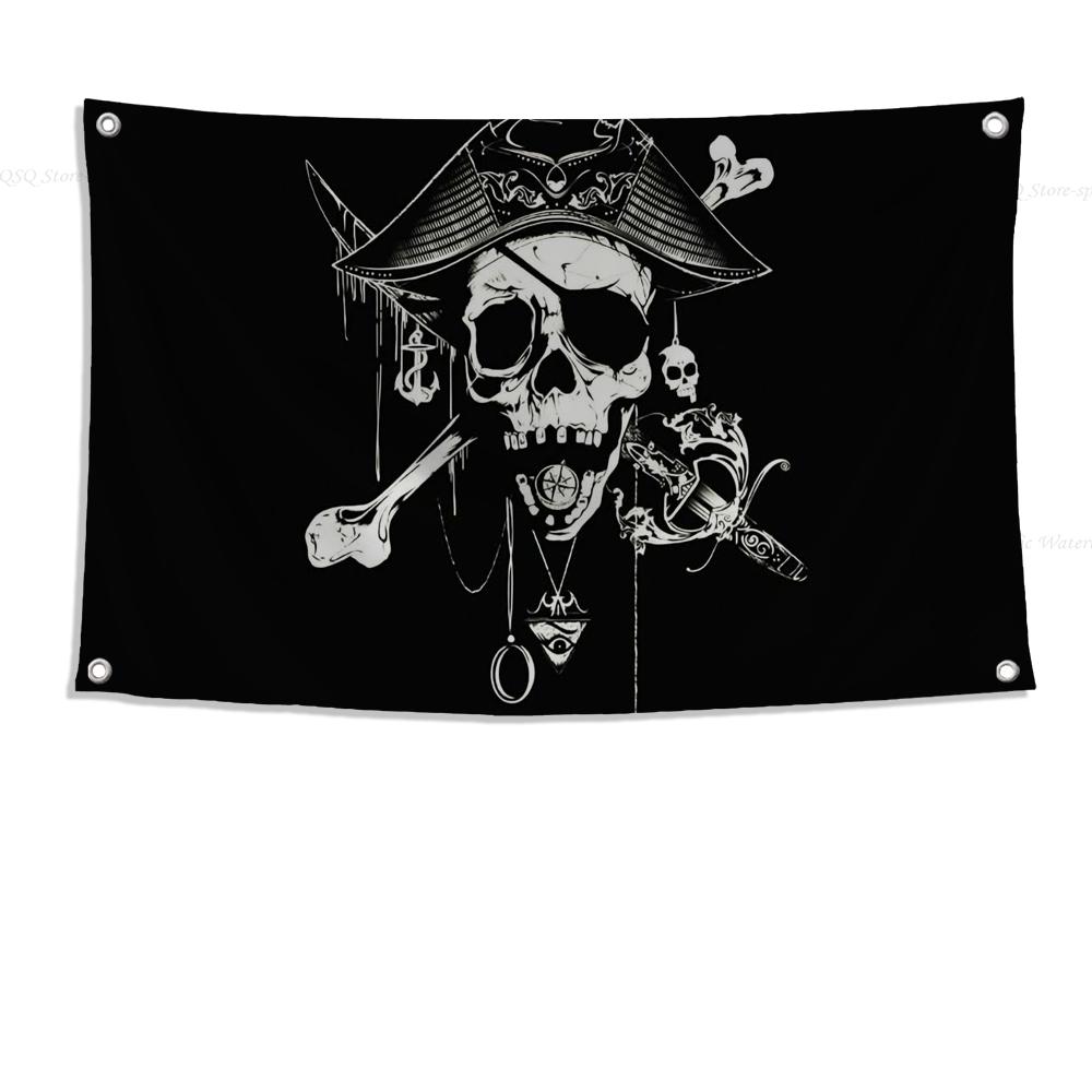 1pc Double Broken Skull With Knife Pirate Flag Flags And Banners Four Hole Flag Polyester Outdoor Decor Room Aesthetic