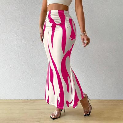 Damen Fishtail Rock Zebra Muster Hüftbedeckender Maxi Rock Hohe Taille Büro Dame Lang