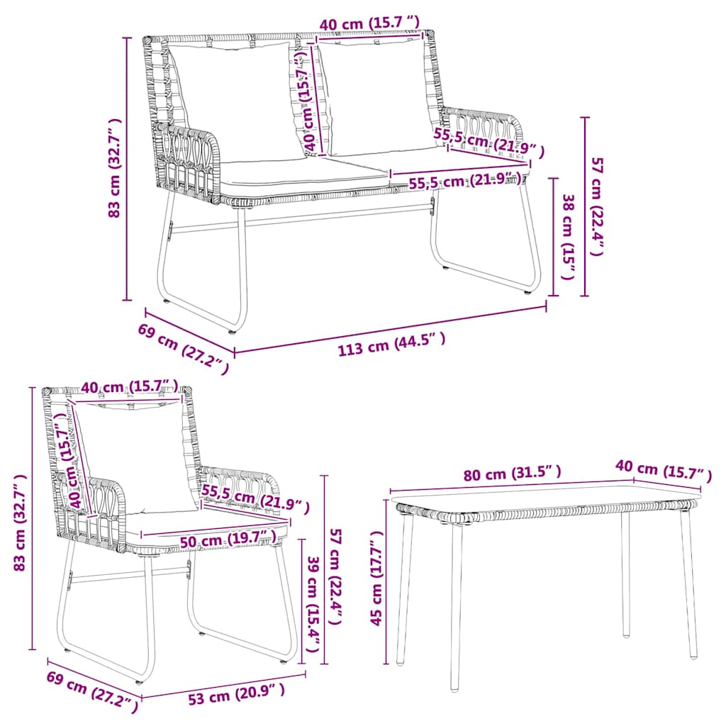 Garden Furniture Set 4 Pcs Black and Anthracite Poly Rattan