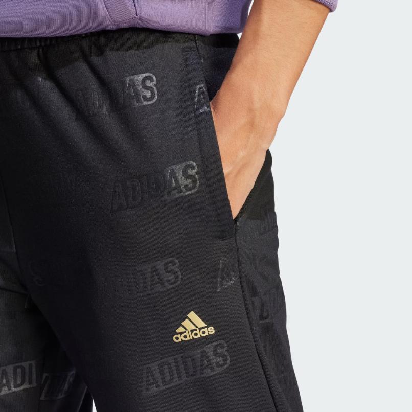 Adidas Embossed Monogram Fleece Pants Women Bottoms Black IA3178