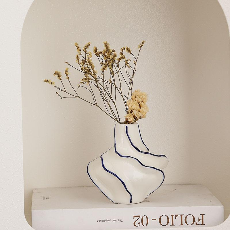 

Nordic Stripes Creative Ceramic Vase for Water Plants Home Decor Living Room