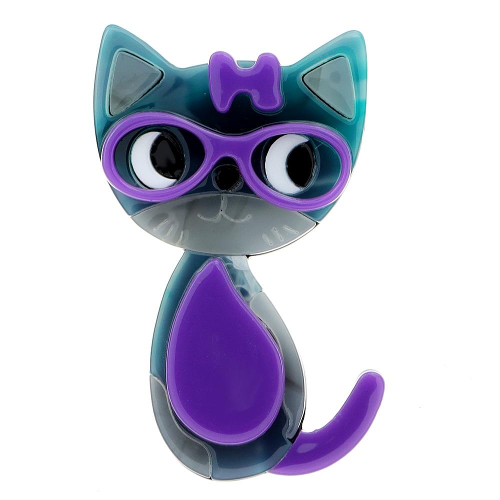 Blucome Acrylic Cat Brooches For Women Acetate Fiber Material Pin 4 Colors Available Animal Design Fashion Jewelry
