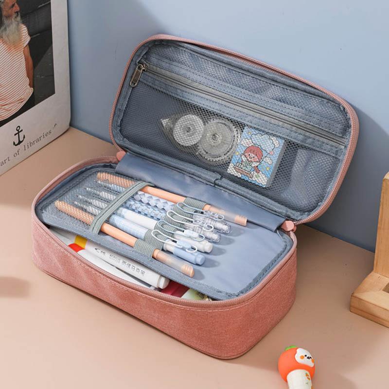1PC Pen Storage Bag Pencil Case 2 Layer Large Capacity Cosmetic High Quality Study Supplies Simple Student Stationary Boxes