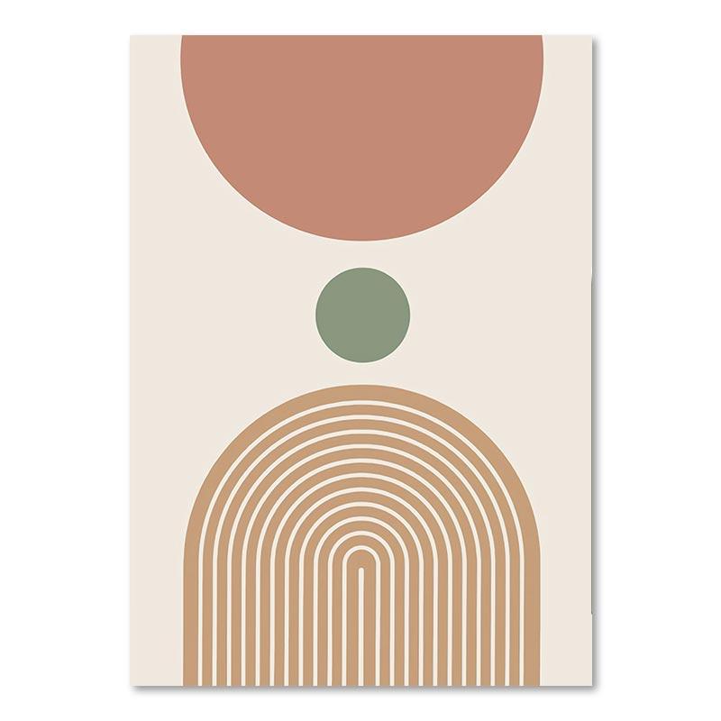 Abstract Boho Landscape Posters Sun Leaves Canvas Painting Geometric Lines Plant Wall Art Pictures For Living Room Home Decor