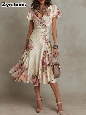 Summer New Fashion Casual Printed Ruffled Floral Women's Dress