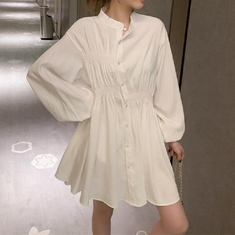 Early autumn new loose medium and long shirt women's long-sleeved design sense niche waist top light and cooked shirt
