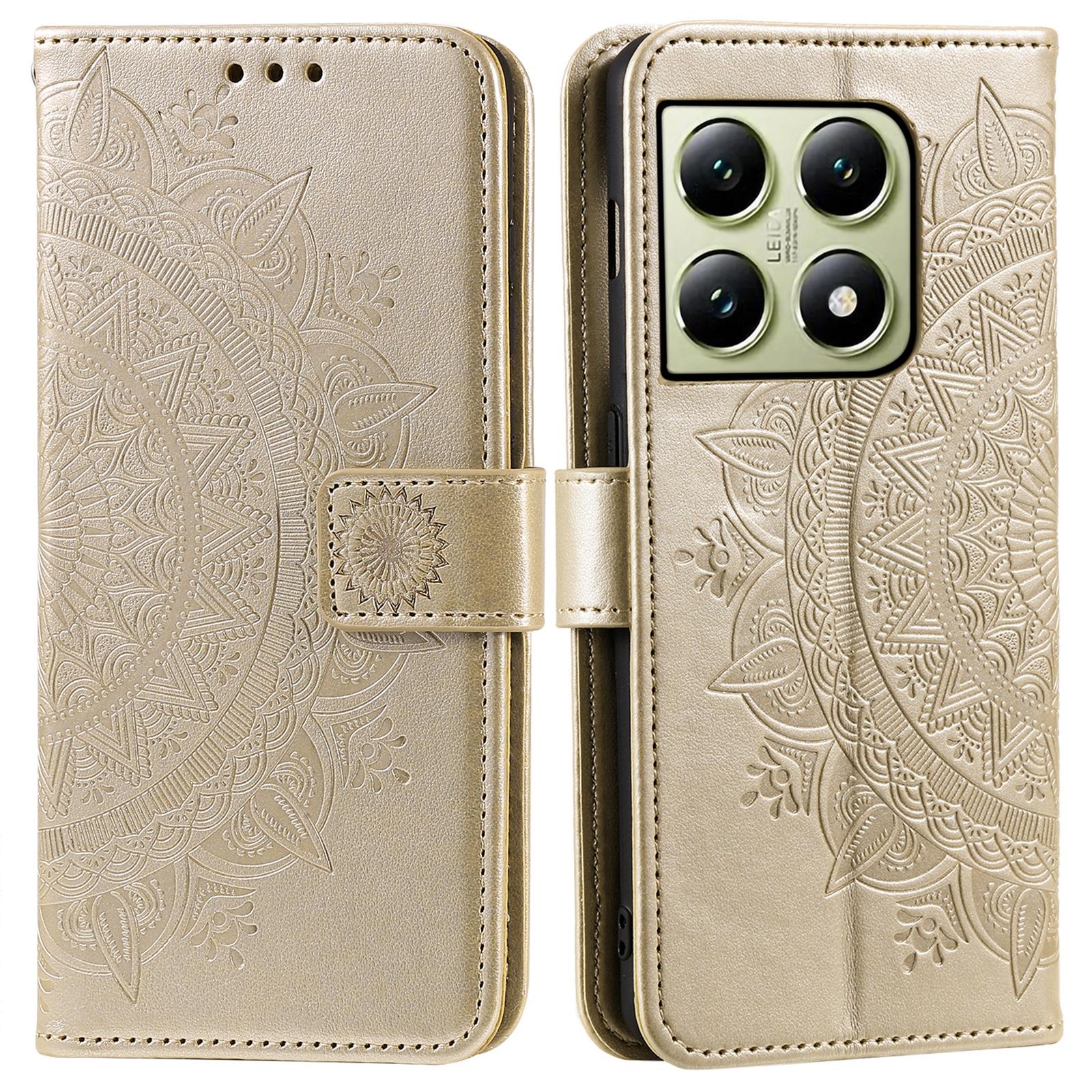 

Чохол для Xiaomi 14T Pro з тисненим тотемом, гаманець-підставка з ПУ шкіри, чохол для телефону Gold