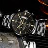 Fashion Men Gold Stainless Steel Watch Luxury Calendar Quartz Wrist Watch Mens Business Watches for Man Clock 