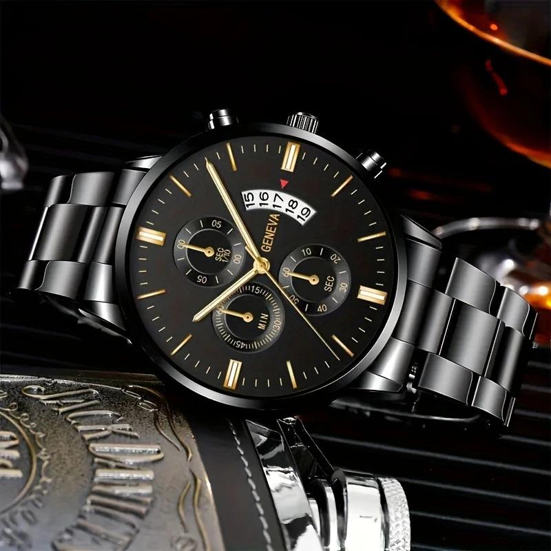 Fashion Men Gold Stainless Steel Watch Luxury Calendar Quartz Wrist Watch Mens Business Watches for Man Clock
