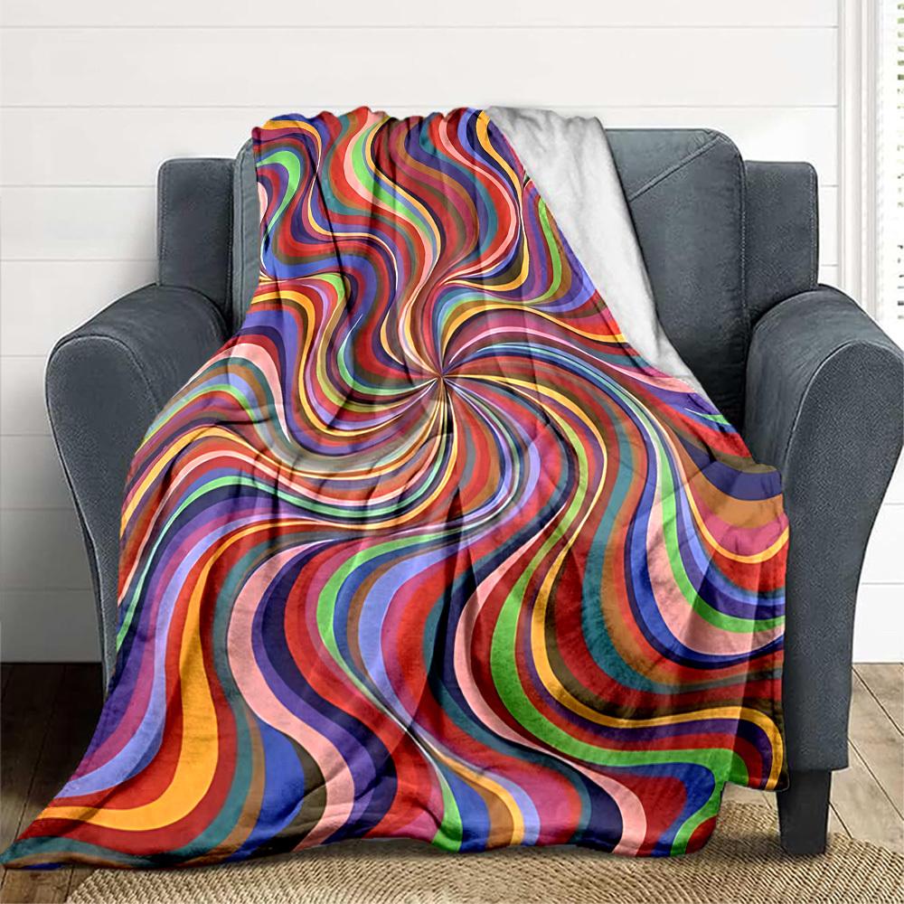 1pc Psychedelic Waves Blanket, Lightweight Flannel Throw Blanket for Sofa, Bed, Travel, Camping, Living Room, Office, Couch018