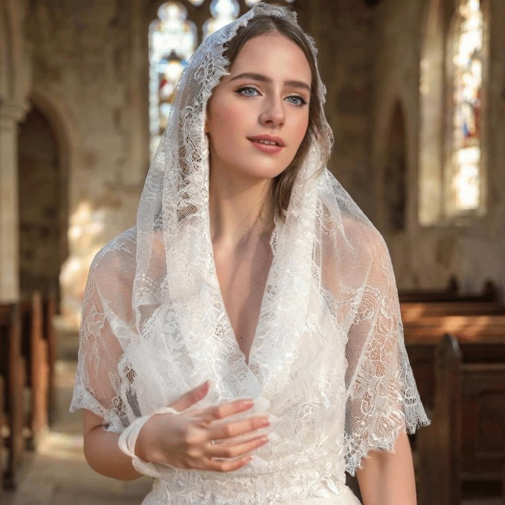 Holy Lace Fabric Women's Headwear Vintage Style Versatile Floral Lace Head Covering Elegant Bridal Veil Women's Fashion