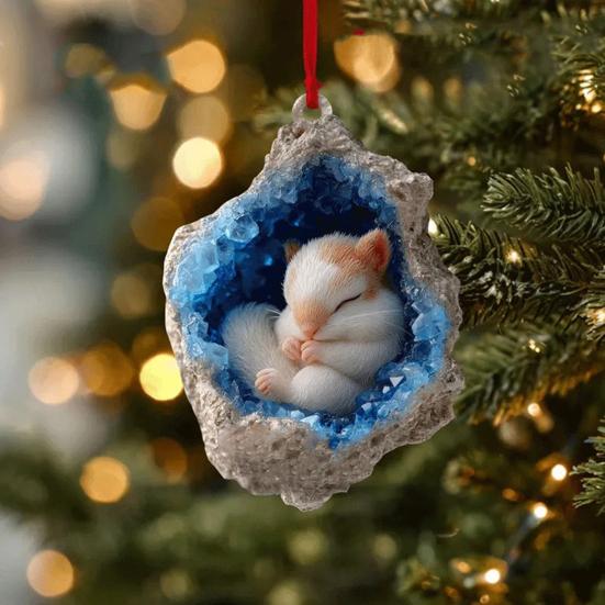 Geode Animal Decoration 2D Acrylic Forest Crystal Cave Little Animals Christmas Hanging Ornament