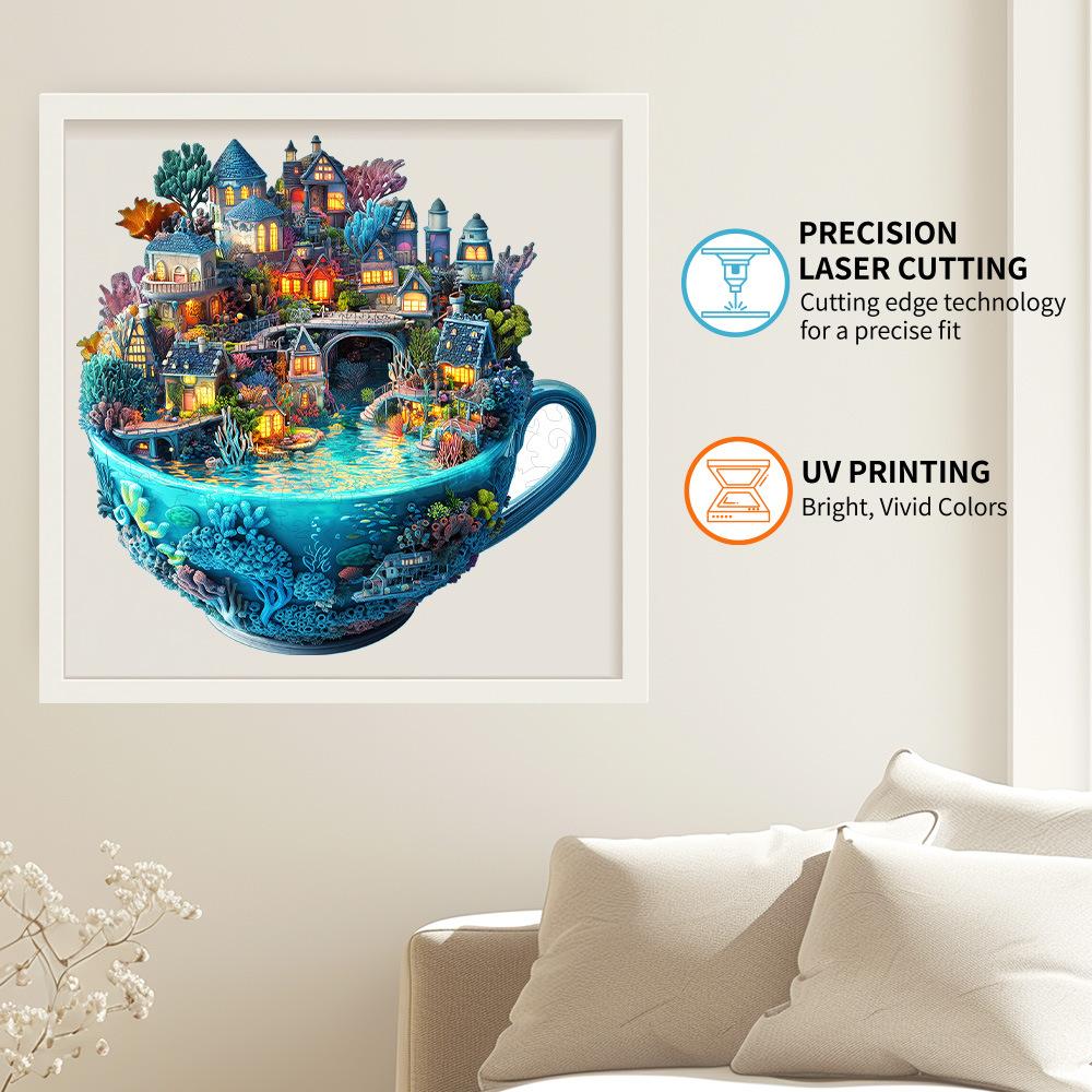 House On A Cup Wooden Puzzle Irregular Small Animal Pieces Flat Wooden Puzzle