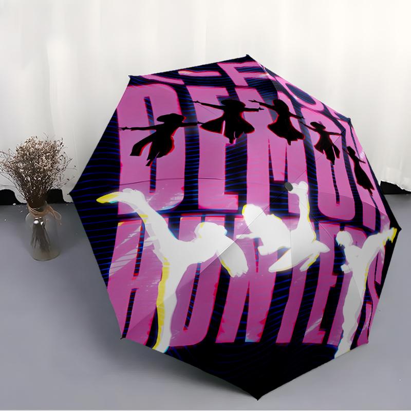 Kpop Hunter10 Print Automatic Umbrella, 8 Rib Iron Frame, Plastic Handle, Suitable for Outdoor Travel &Daily , Ideal Gift