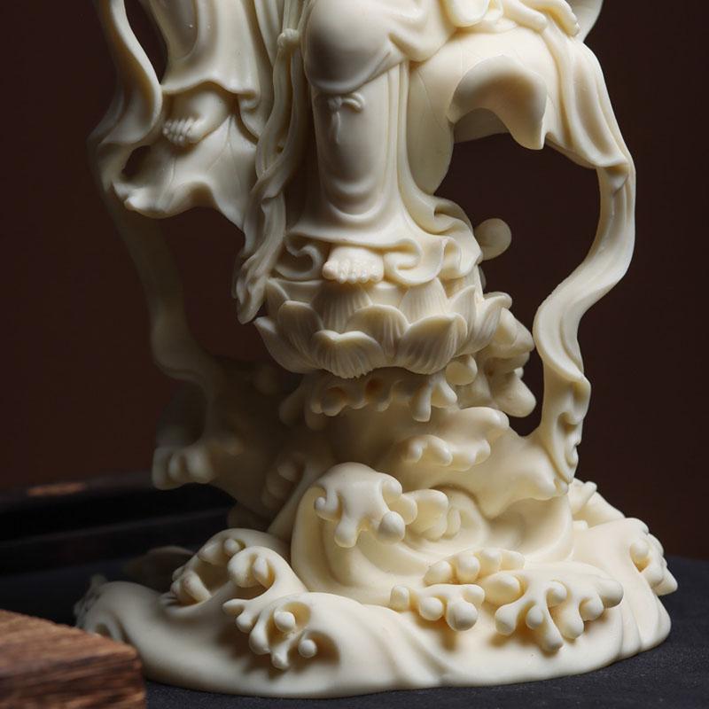 Lotusblad harpiksfigurstatue, Guanyin Bodhisattva, kunstskulptur, høy kvalitet, hjem, stue, rom, kontor, feng shui-sta