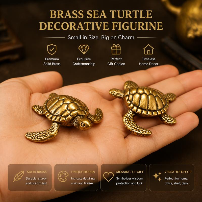 Solid Brass Sea Turtle Figurine Vintage Statue Ornament Tabletop Home Decor Craft Gift