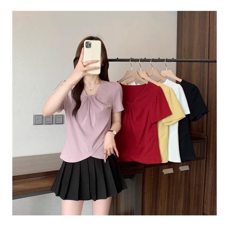Summer New Temperament V-neck Short-sleeved T-shirt Women's Slim Casual and Versatile Top