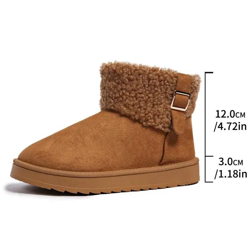 Fashion Faux Fur Non Slip Snow Boots Women 2025 Winter Round Toe Thick Bottom Ankle Boots Brown Warm Short Plush Cotton Booties