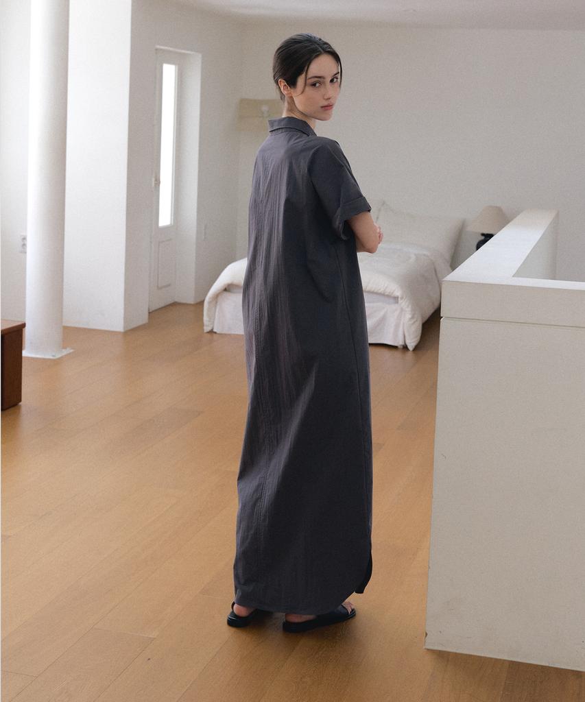 Meojiaenminggeul Sein Crisp Maxi Shirt Dress (Charcoal)