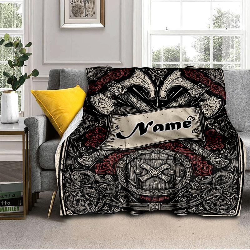 1PC Custom Name Axes Crest Flannel blankets Patterns Throw Blanket All-Season Soft Gift for Couch, Bed, Camping gifts