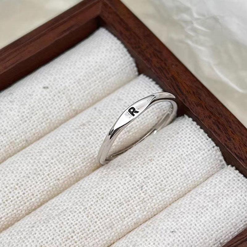 Silberner Koreanischer 26 Buchstaben A-Z Offener Ring Herren und Damen Ring Partnergeschenk Schmuck
